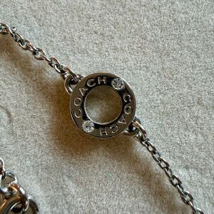 Coach Open Circle Rhinestone Silver Tone Chain Necklace Classic Elegant 17”